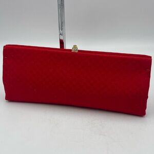 VTG Waldman Mid Century Modern Red Woven Fabric Clutch Bag/Purse w/Crystal Clasp